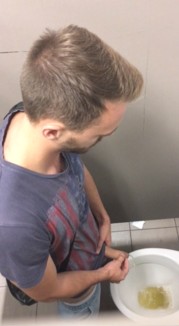 Straight lad caught peeing in restroom big uncut dick