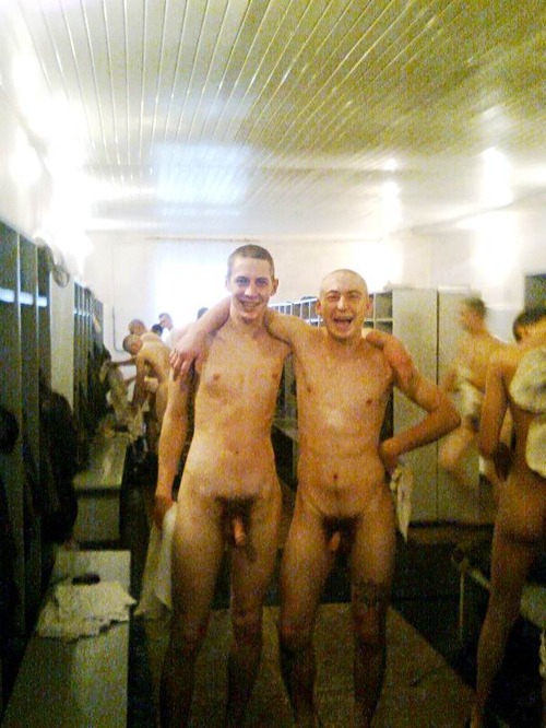 russian soldiers posing naked in showers